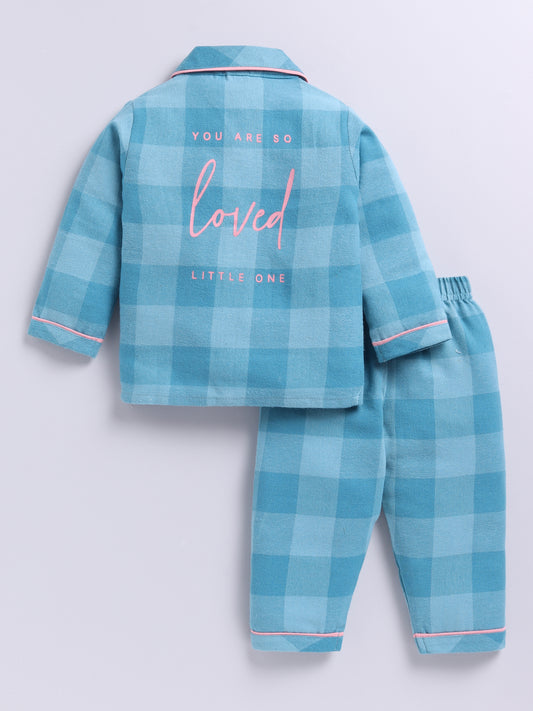 "You are so Loved ❤️" Blue Cotton Flannel Full Sleeve Night Suit