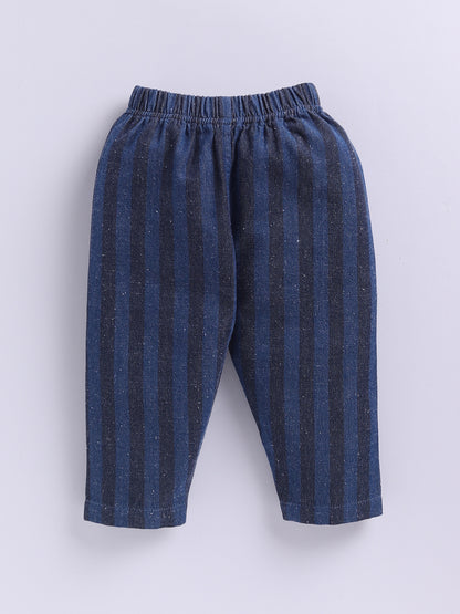 "Let it Snow" Denim Winter Theme Blue Striped Full Sleeve Night Suit