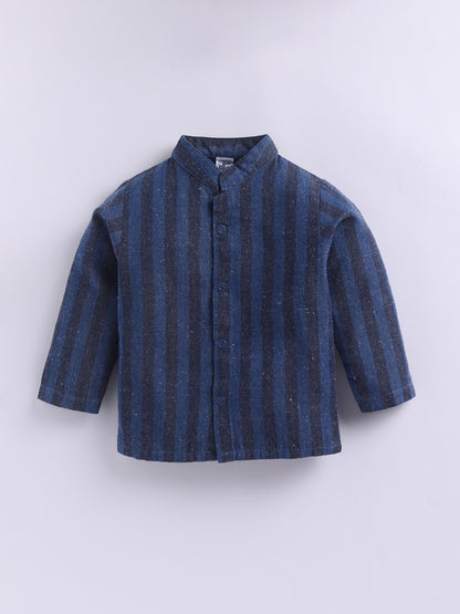 "Let it Snow" Denim Winter Theme Blue Striped Full Sleeve Night Suit