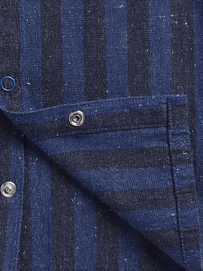 "Let it Snow" Denim Winter Theme Blue Striped Full Sleeve Night Suit