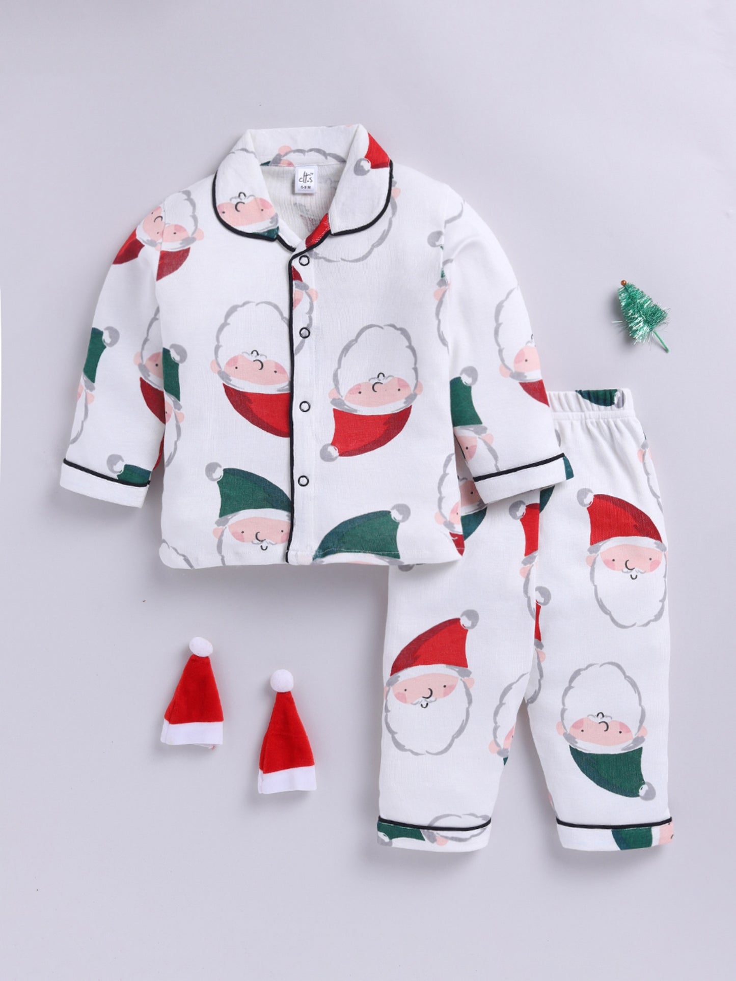 'Christmas' Theme White Cotton Full Sleeve Night Suit