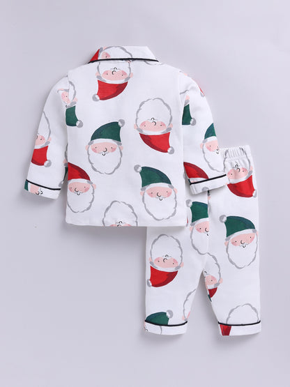 'Christmas' Theme White Cotton Full Sleeve Night Suit