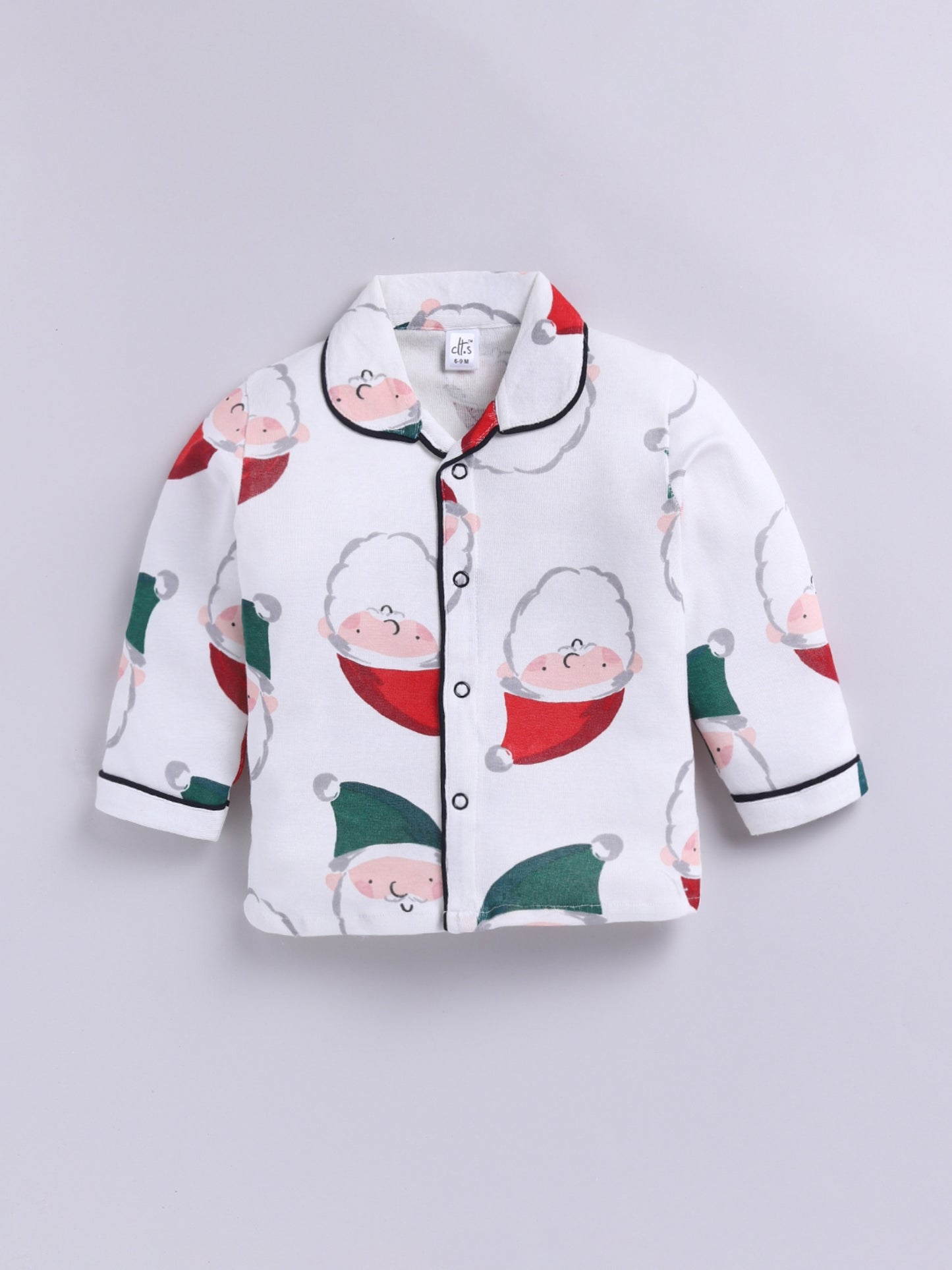 'Christmas' Theme White Cotton Full Sleeve Night Suit