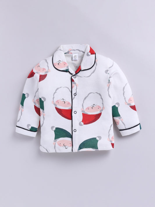 'Christmas' Theme White Cotton Full Sleeve Night Suit