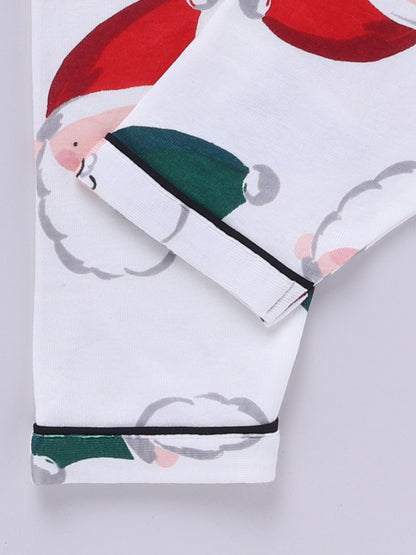 'Christmas' Theme White Cotton Full Sleeve Night Suit