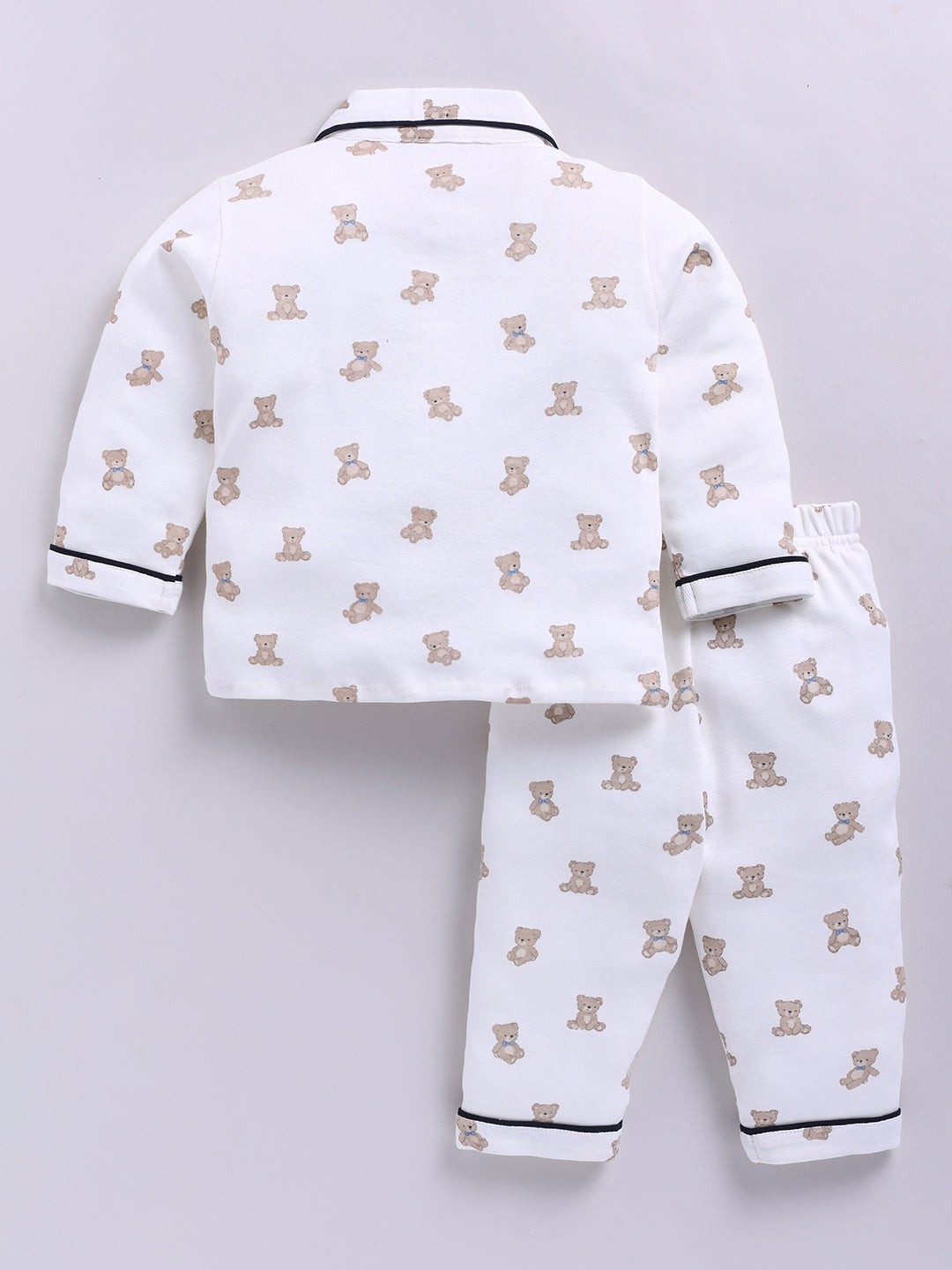 Off-white Cotton Knitted Teddy Full Sleeve Night Suit