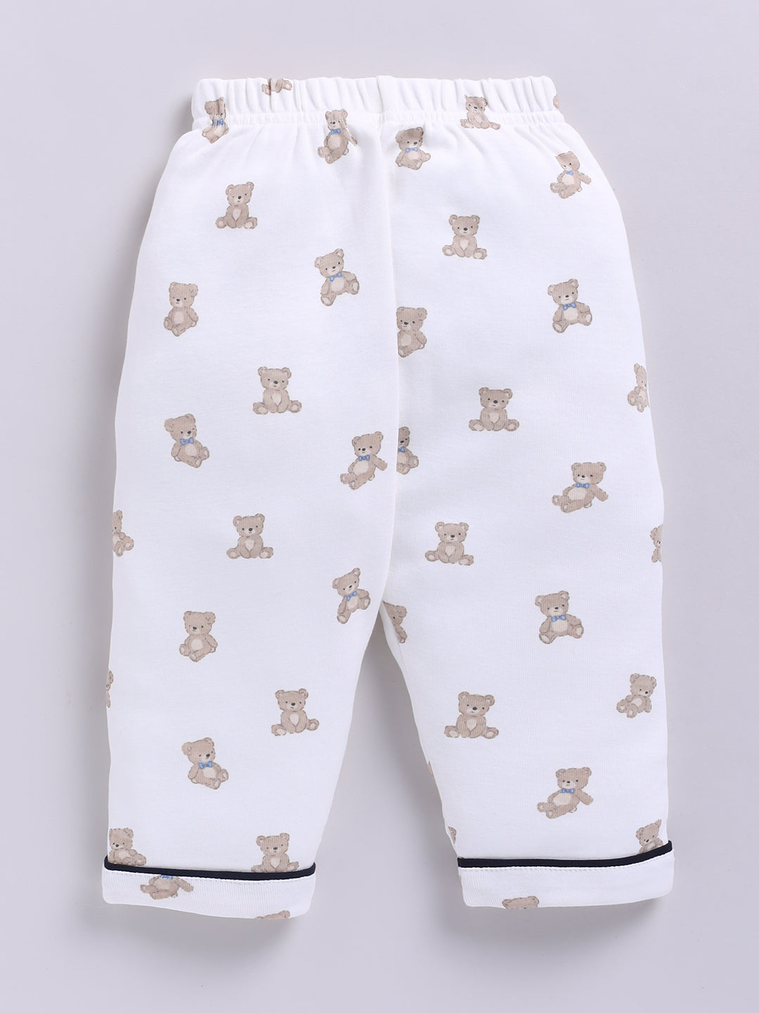 Off-white Cotton Knitted Teddy Full Sleeve Night Suit