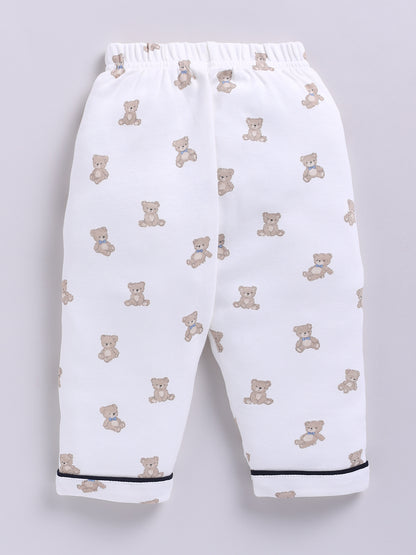 Off-white Cotton Knitted Teddy Full Sleeve Night Suit