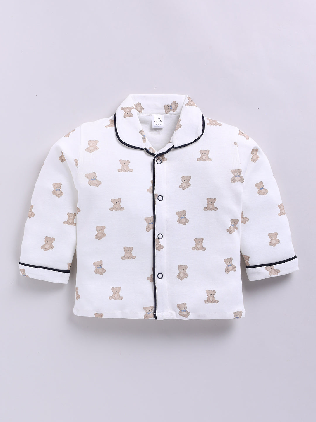 Off-white Cotton Knitted Teddy Full Sleeve Night Suit