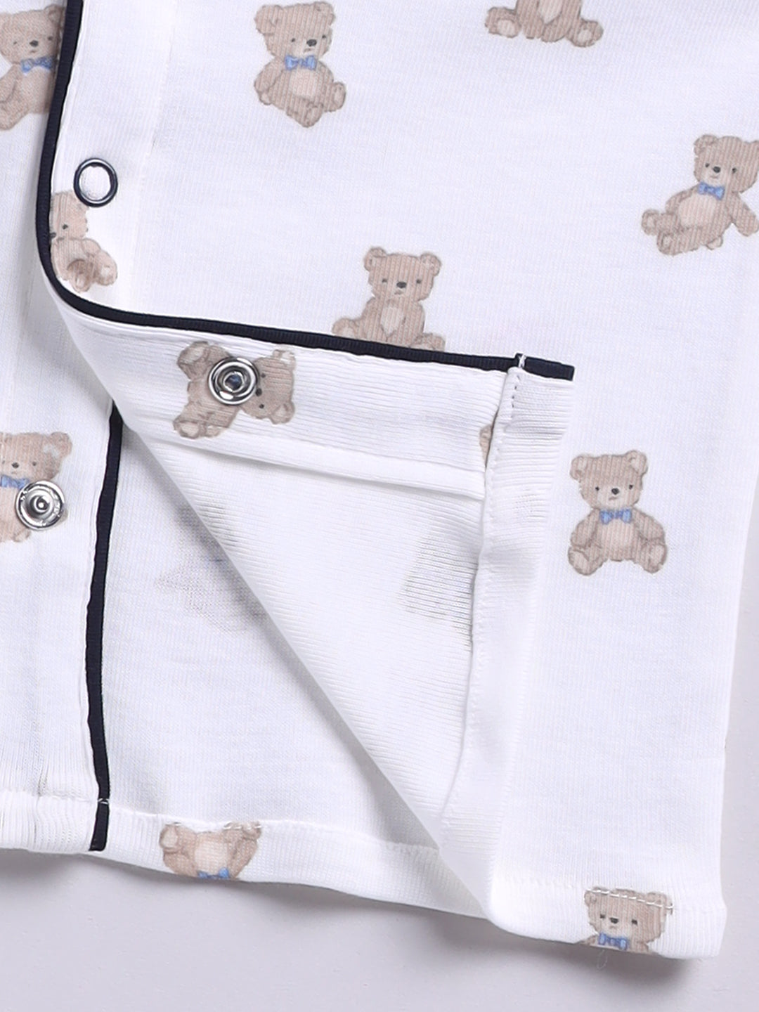 Off-white Cotton Knitted Teddy Full Sleeve Night Suit