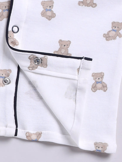 Off-white Cotton Knitted Teddy Full Sleeve Night Suit