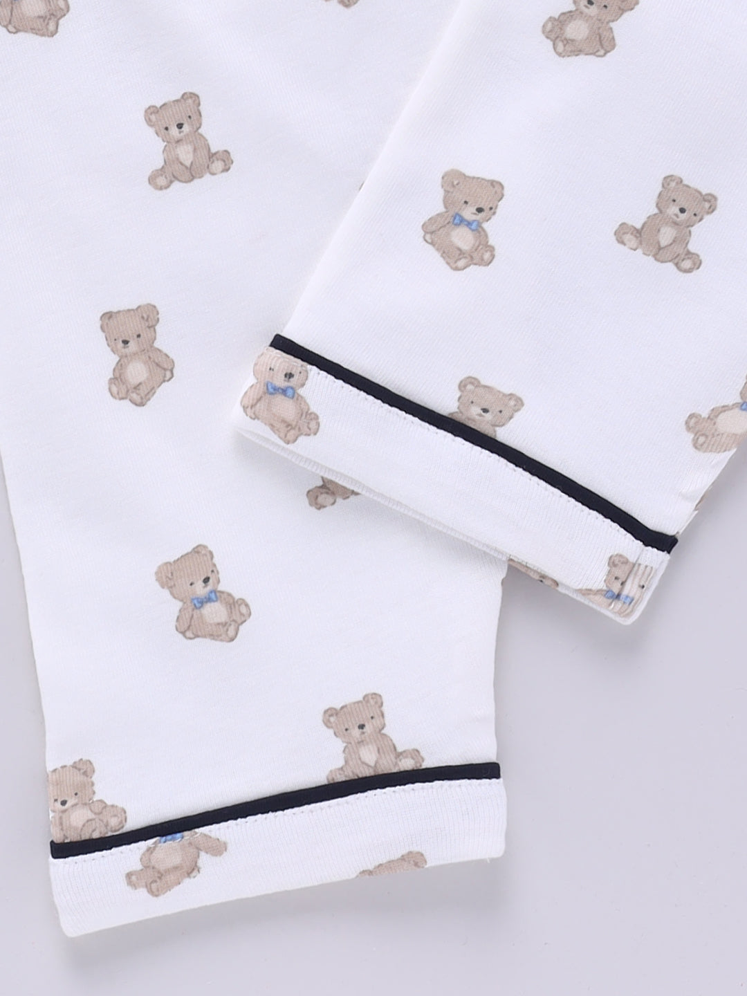 Off-white Cotton Knitted Teddy Full Sleeve Night Suit