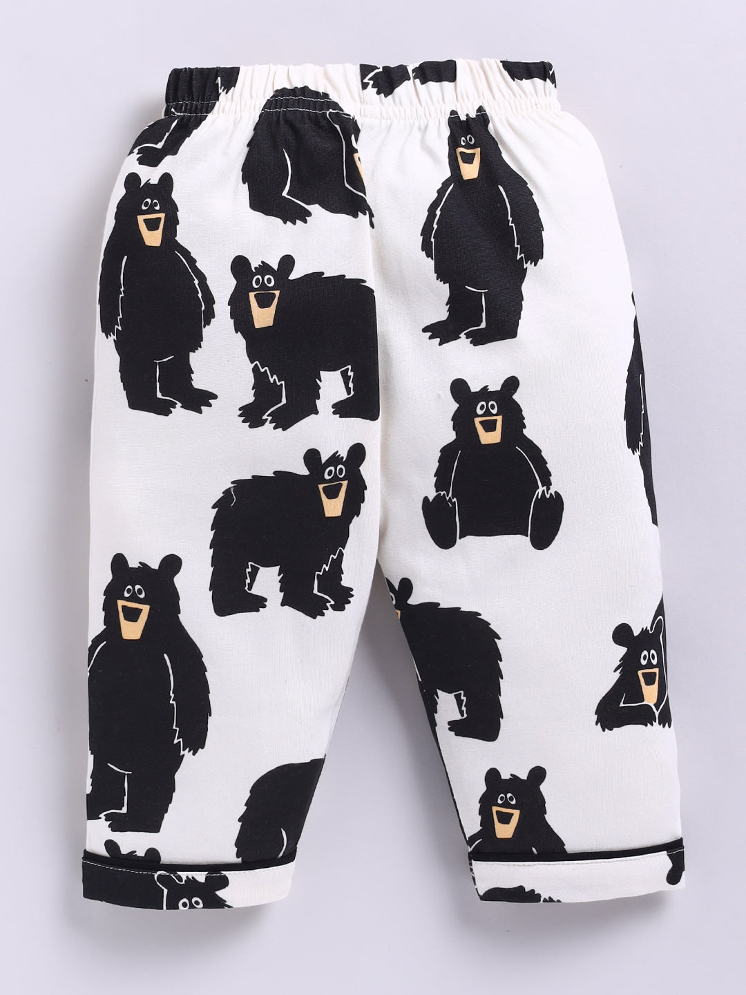 Bear Print Cream Cotton Knitted Full Sleeve Night Suit
