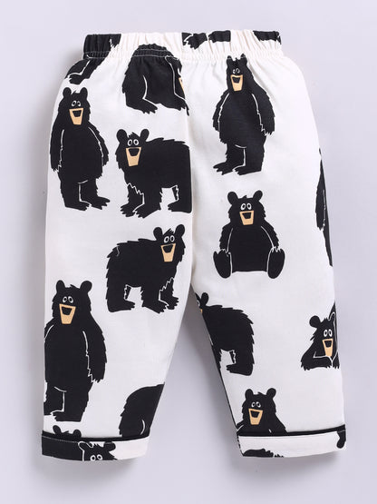 Bear Print Cream Cotton Knitted Full Sleeve Night Suit
