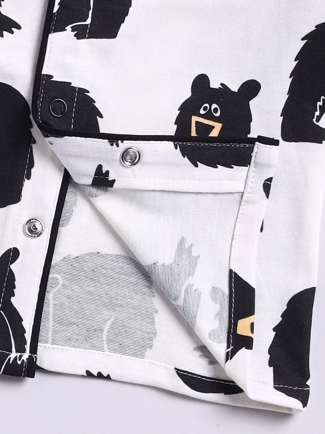 Bear Print Cream Cotton Knitted Full Sleeve Night Suit
