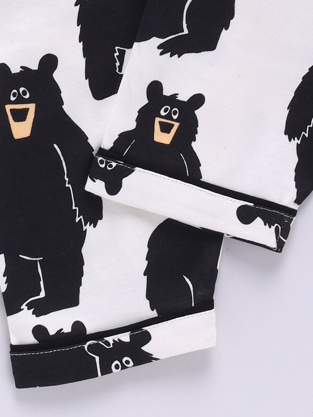 Bear Print Cream Cotton Knitted Full Sleeve Night Suit
