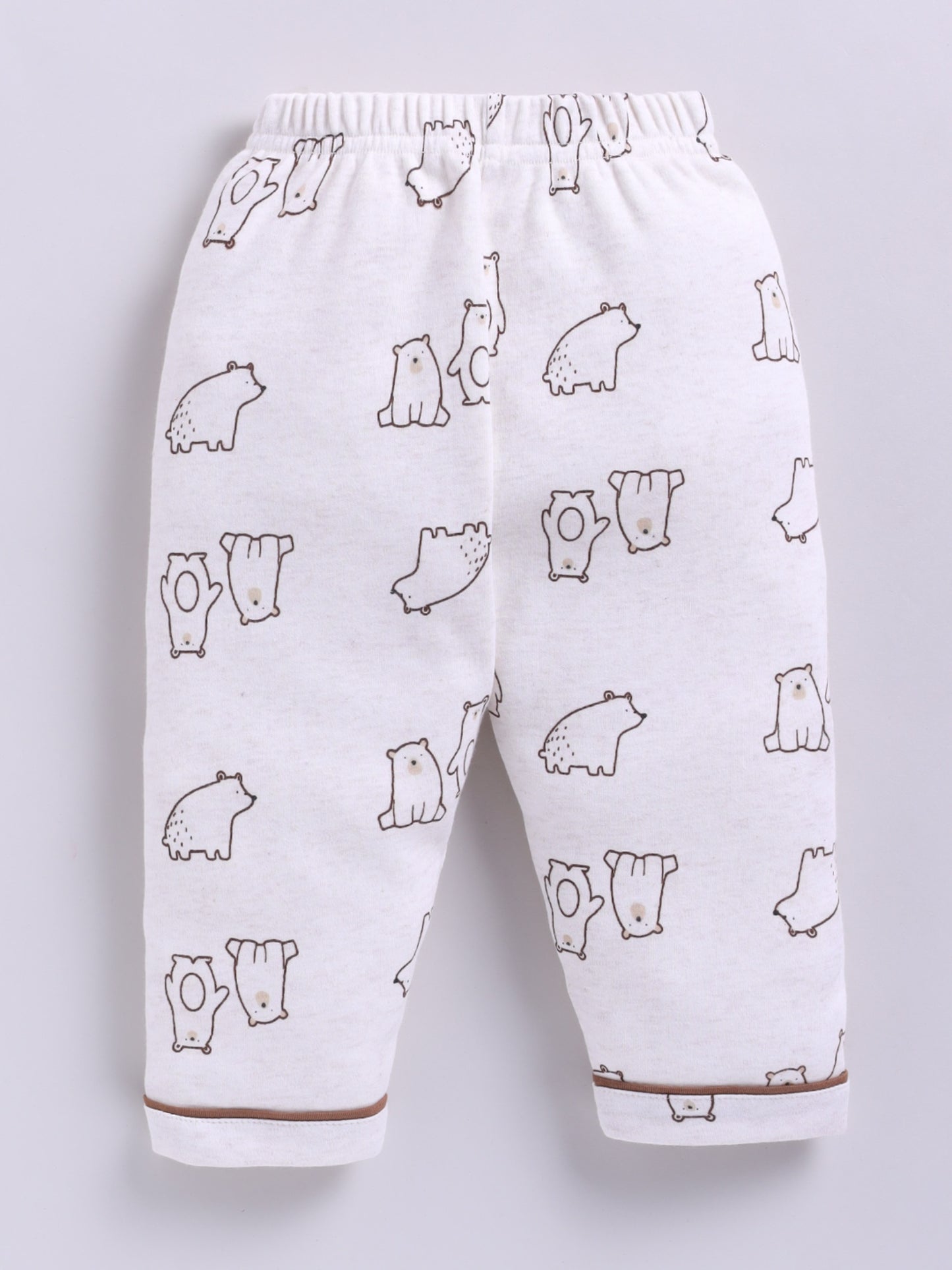 Bear Printed Brown Cotton Full Sleeve Night Suit