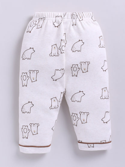 Bear Printed Brown Cotton Full Sleeve Night Suit