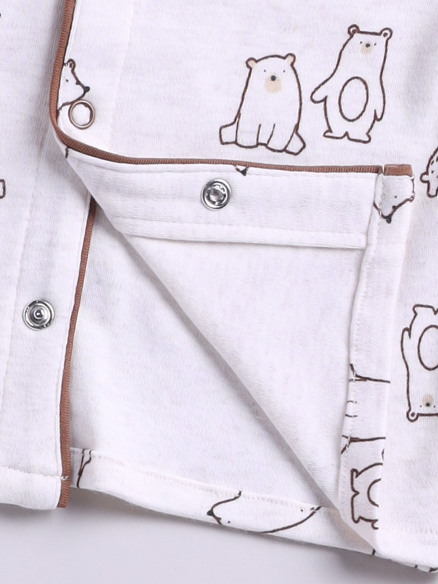 Bear Printed Brown Cotton Full Sleeve Night Suit