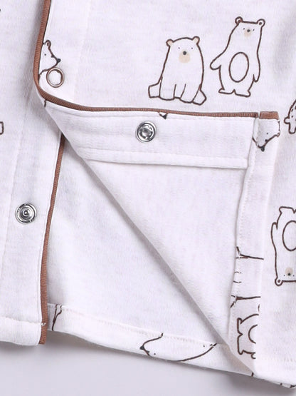 Bear Printed Brown Cotton Full Sleeve Night Suit
