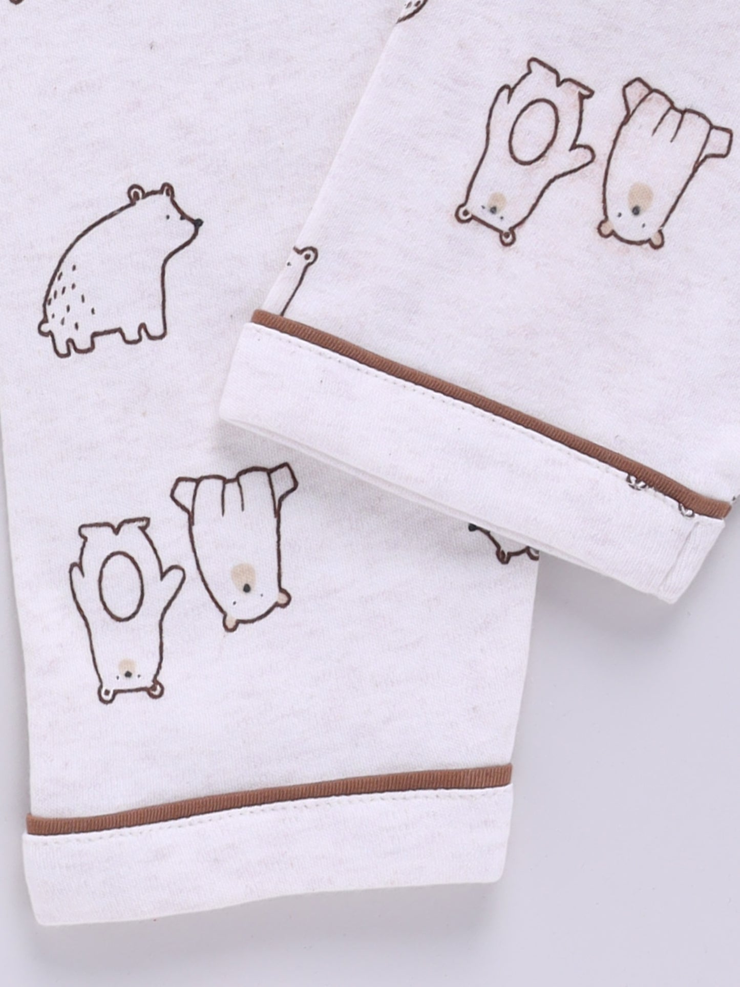 Bear Printed Brown Cotton Full Sleeve Night Suit