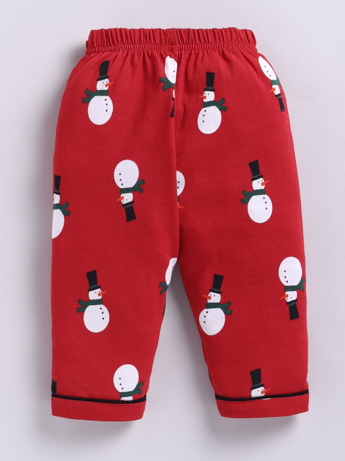 "Snowman" Theme Red Cotton Full Sleeve Night Suit