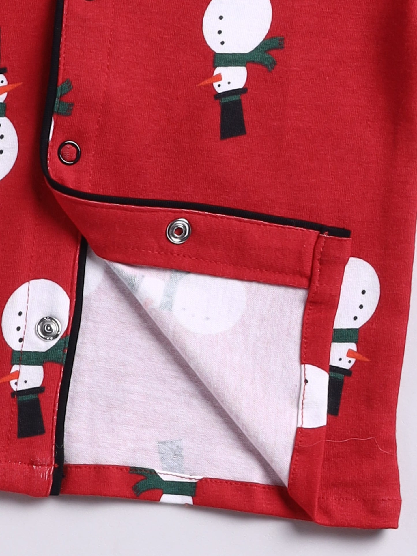 "Snowman" Theme Red Cotton Full Sleeve Night Suit