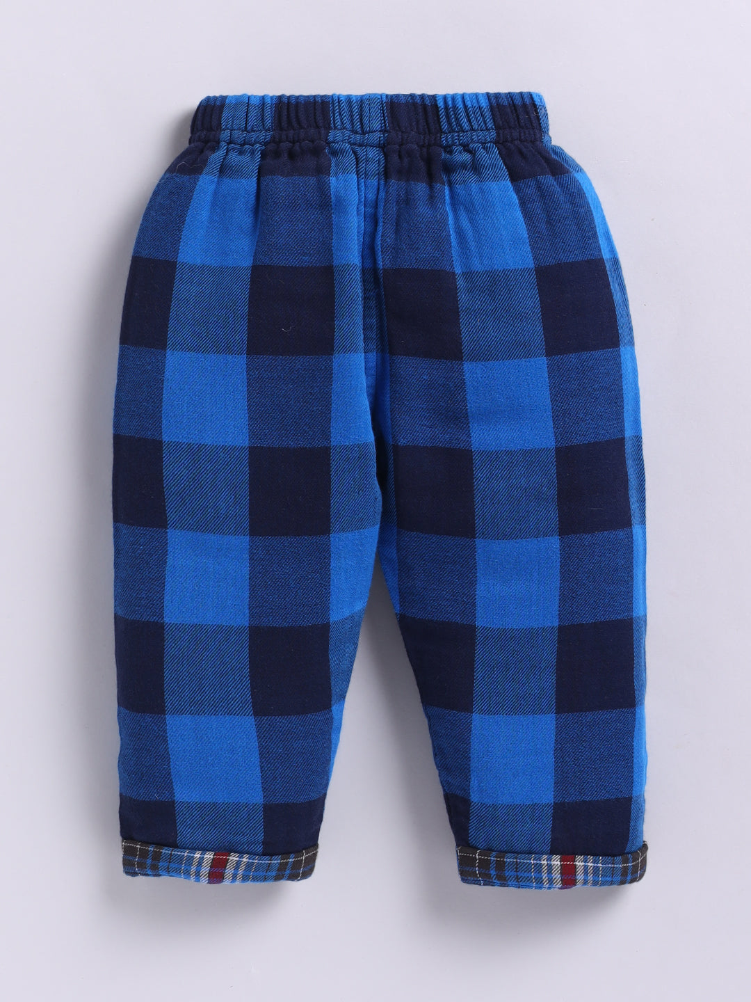 Muslin Blue Cotton Woven Checked Full Sleeve Night Suit