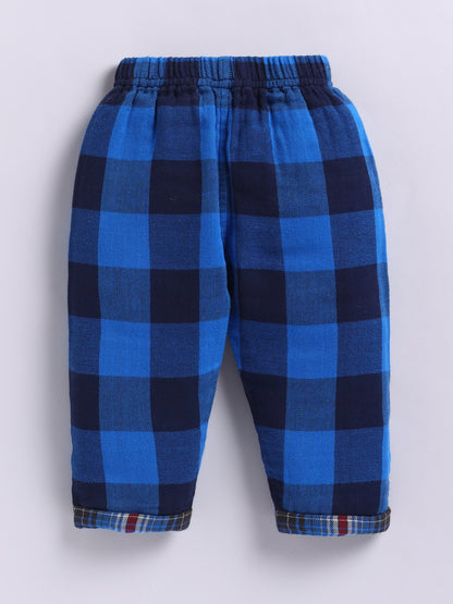 Muslin Blue Cotton Woven Checked Full Sleeve Night Suit