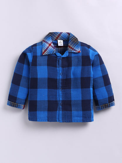 Muslin Blue Cotton Woven Checked Full Sleeve Night Suit