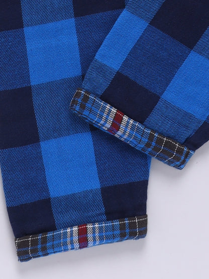 Muslin Blue Cotton Woven Checked Full Sleeve Night Suit