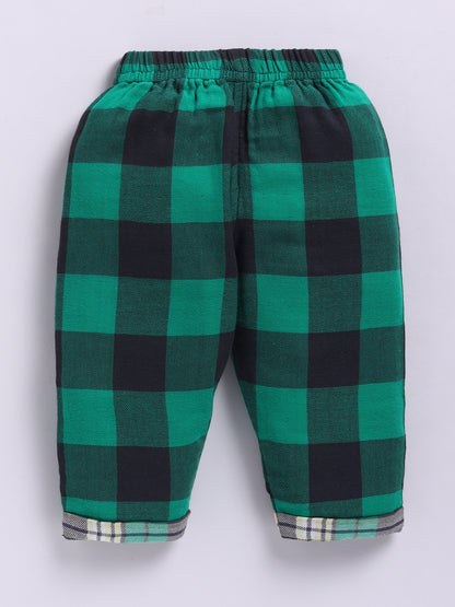 Muslin Green Cotton Woven Checked Full Sleeve Night Suit