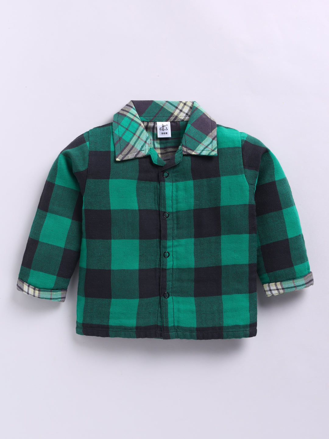 Muslin Green Cotton Woven Checked Full Sleeve Night Suit
