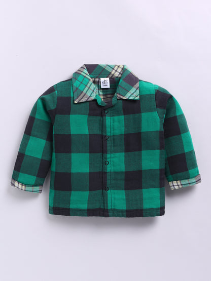 Muslin Green Cotton Woven Checked Full Sleeve Night Suit