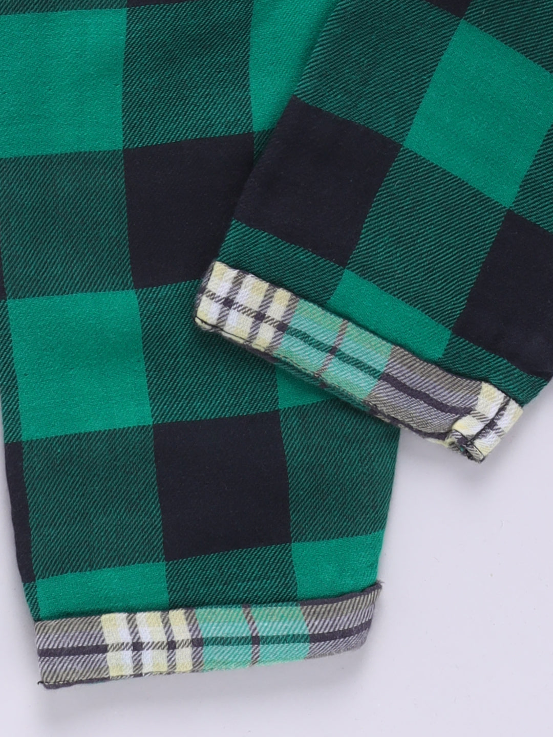 Muslin Green Cotton Woven Checked Full Sleeve Night Suit