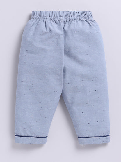 "100% Cute" Blue Cotton Woven Typography Full Sleeve Night Suit