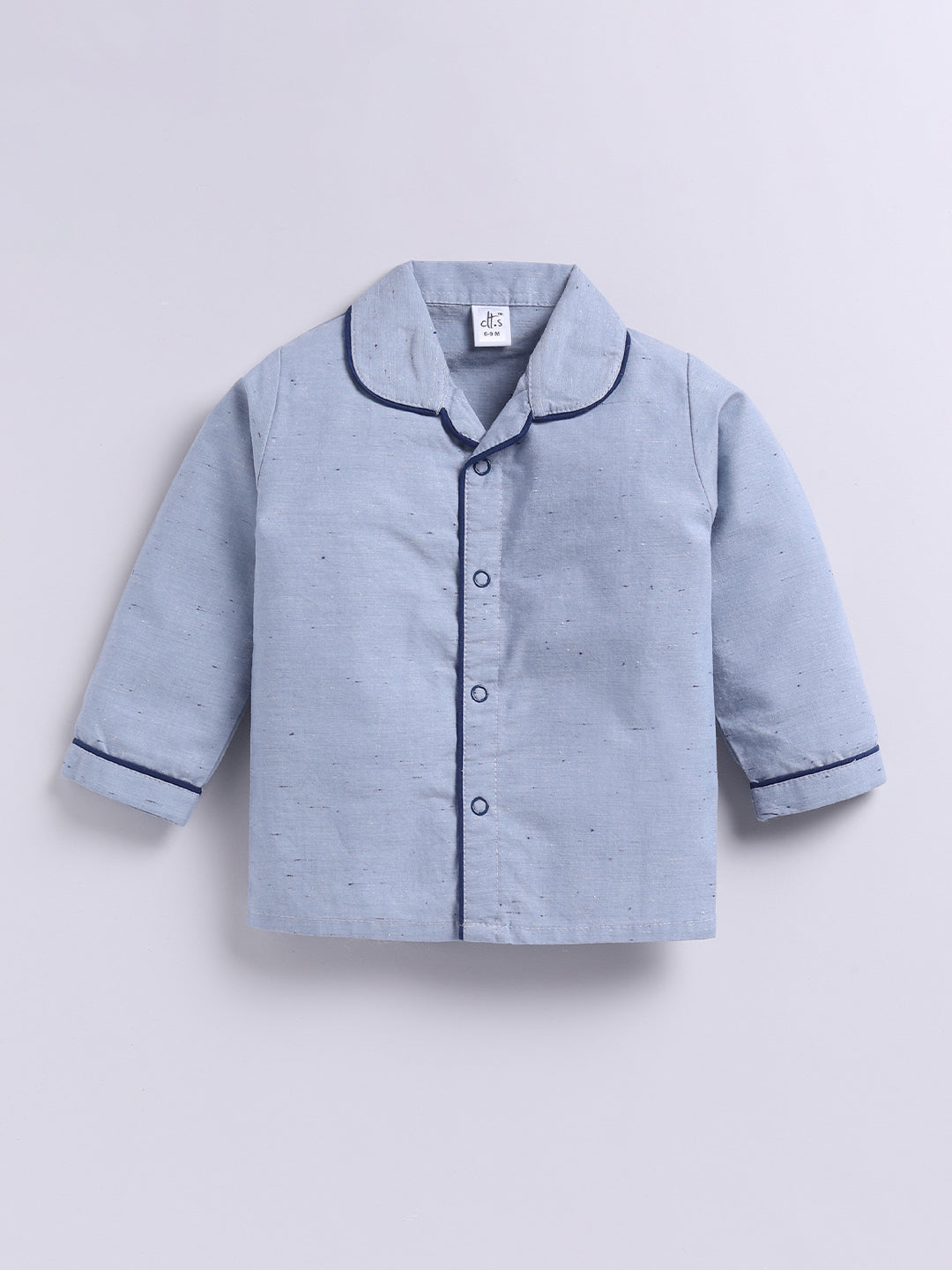 "100% Cute" Blue Cotton Woven Typography Full Sleeve Night Suit