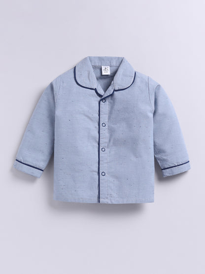 "100% Cute" Blue Cotton Woven Typography Full Sleeve Night Suit