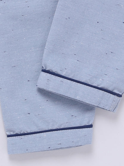 "100% Cute" Blue Cotton Woven Typography Full Sleeve Night Suit