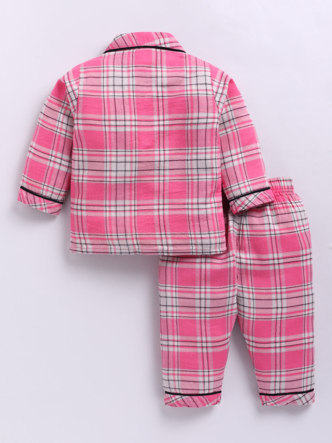 Pink Cotton Woven Checked Full Sleeve Night Suit