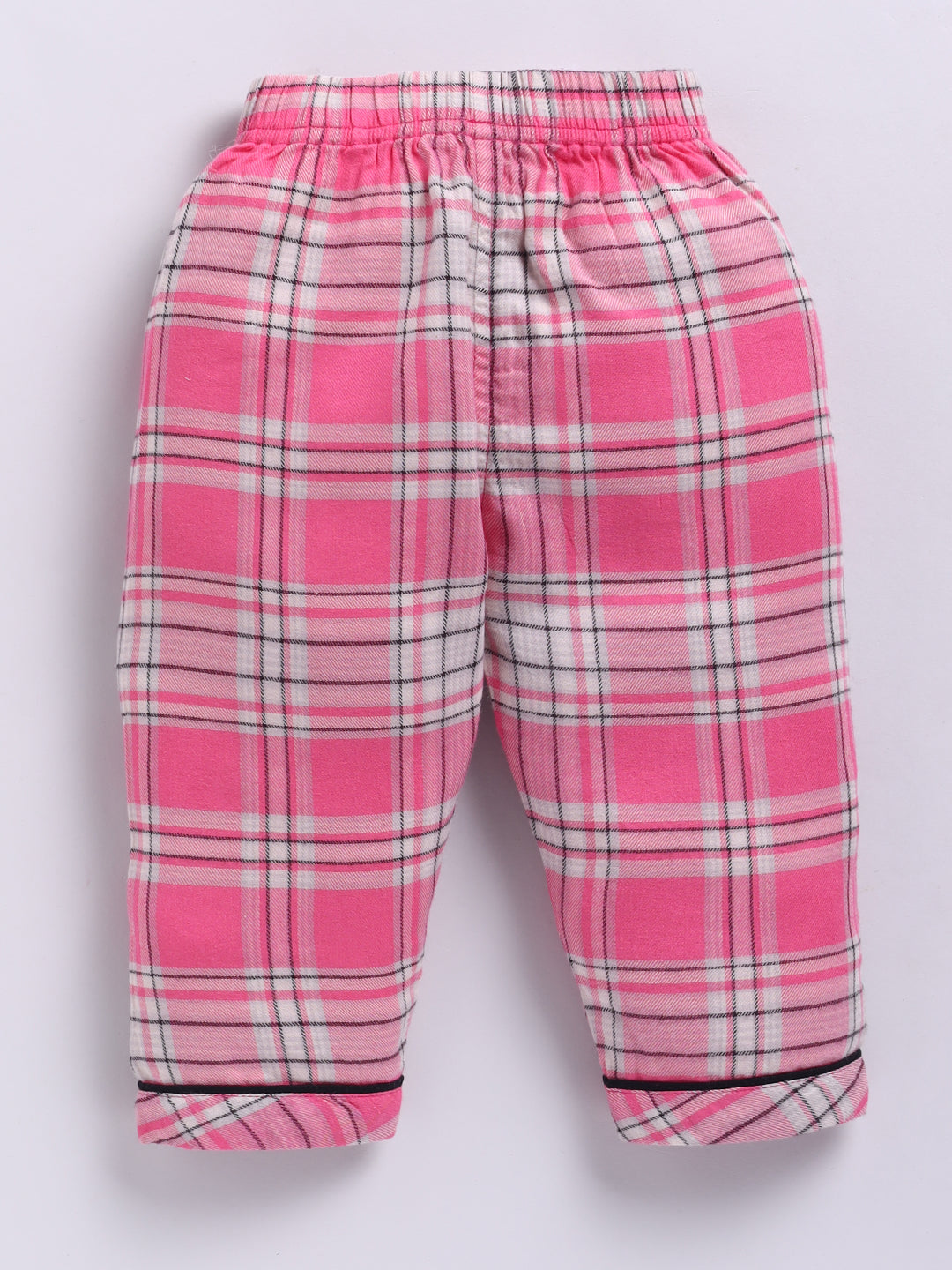 Pink Cotton Woven Checked Full Sleeve Night Suit