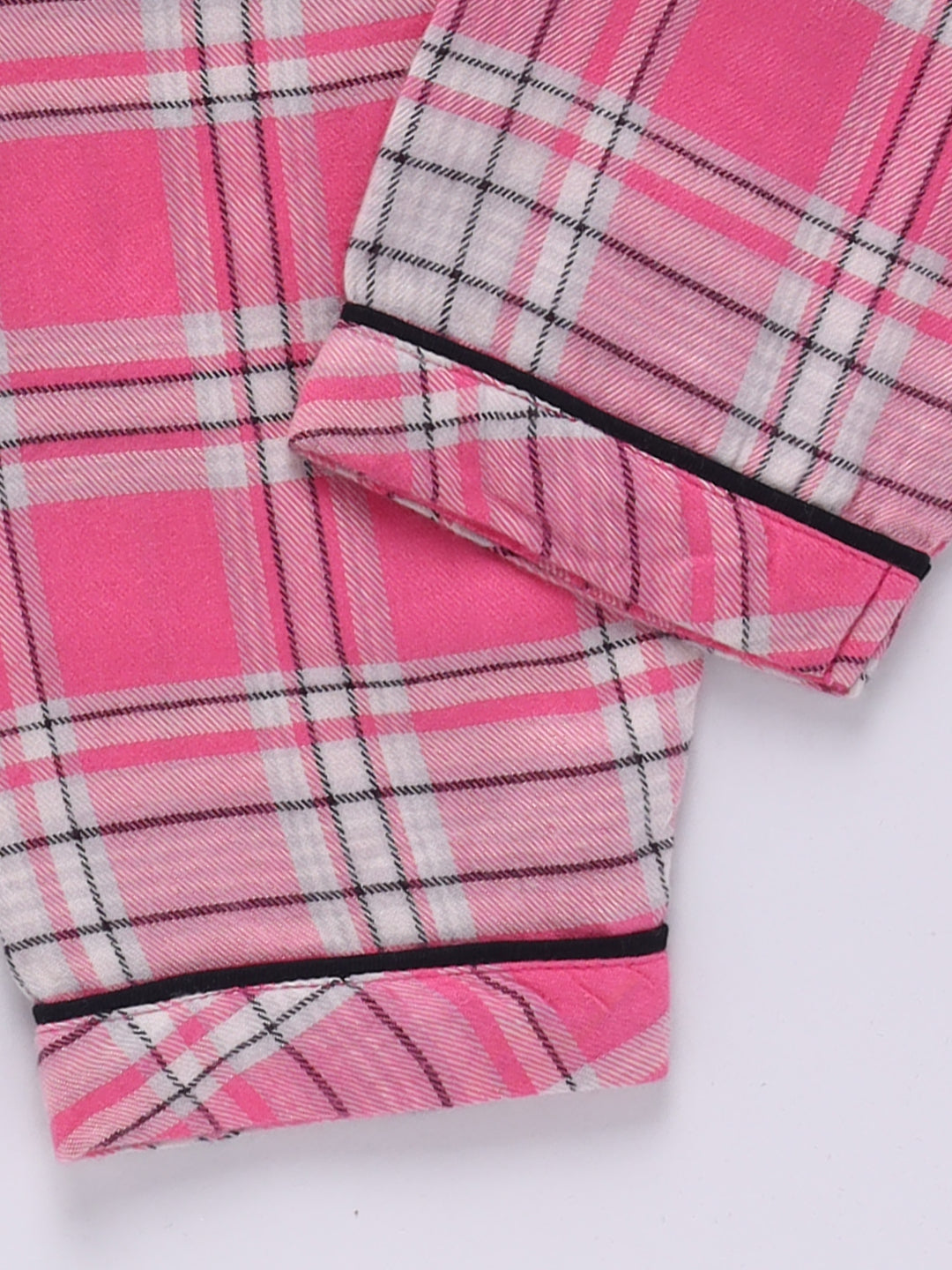 Pink Cotton Woven Checked Full Sleeve Night Suit