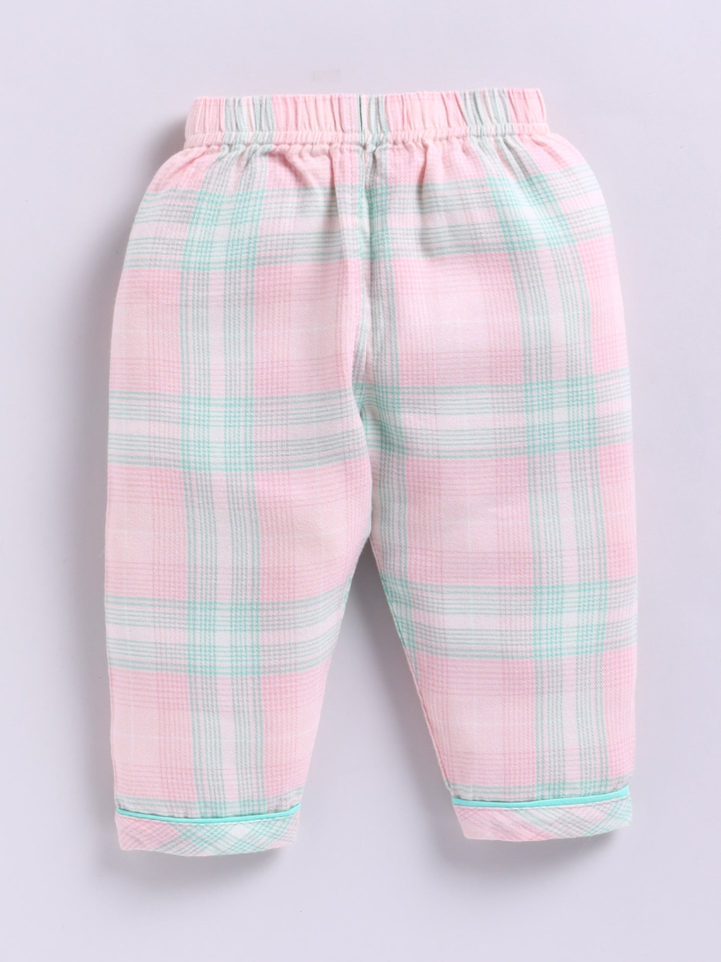 Pink Cotton Woven Checked Full Sleeve Night Suit