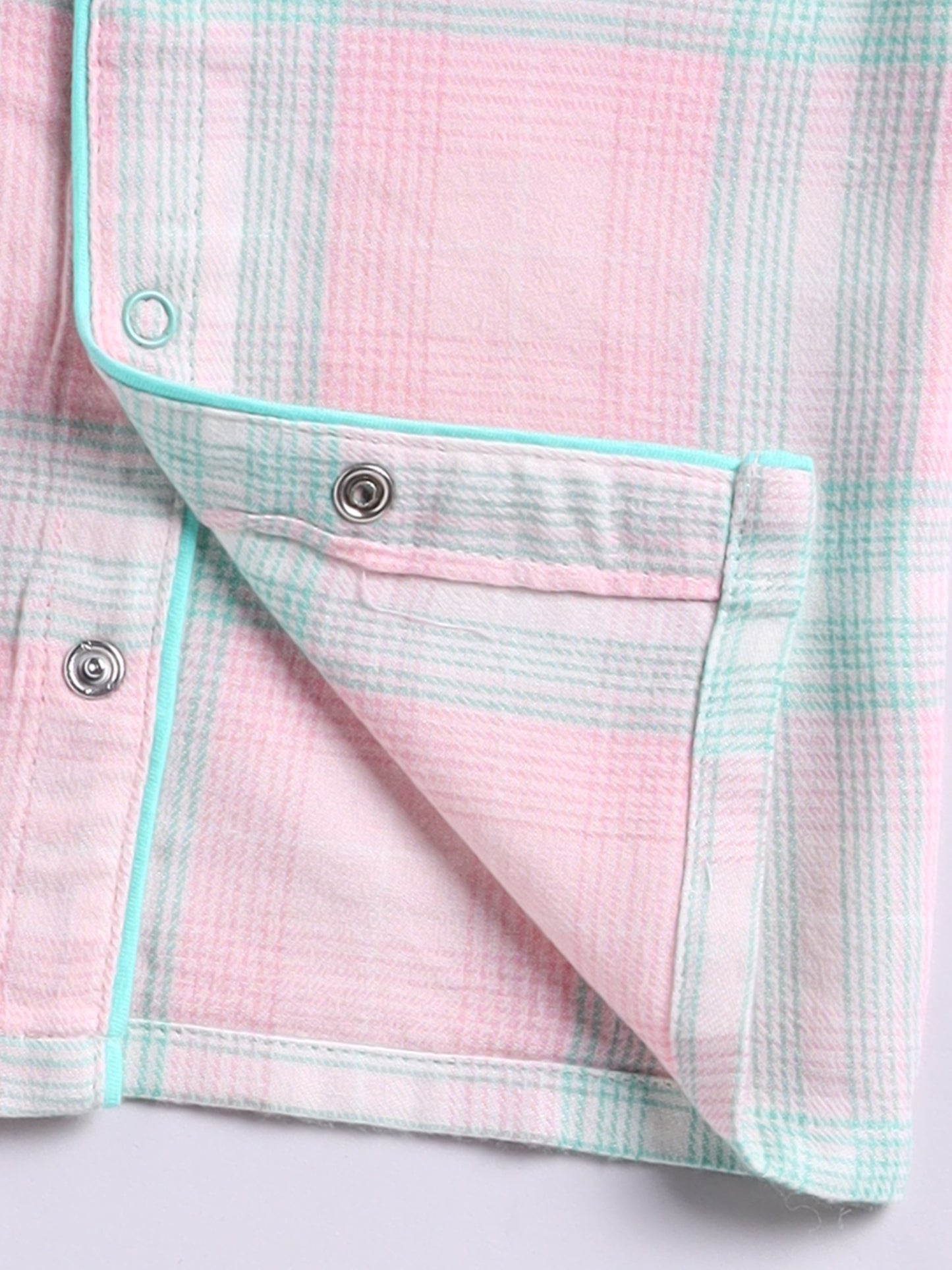 Pink Cotton Woven Checked Full Sleeve Night Suit