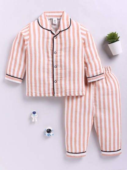 'Cuter Version of Dad' Orange Limited Edition Striped Full Sleeve Night Suit