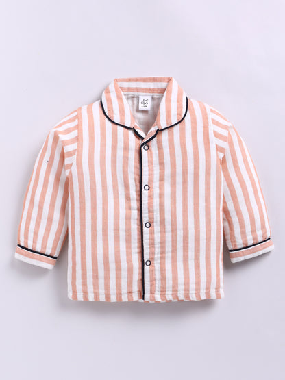 'Cuter Version of Dad' Orange Limited Edition Striped Full Sleeve Night Suit