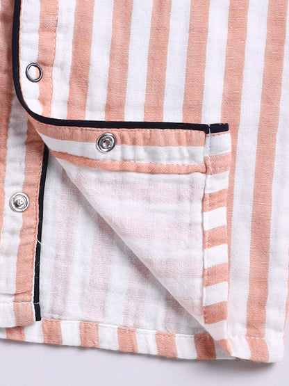 'Cuter Version of Dad' Orange Limited Edition Striped Full Sleeve Night Suit