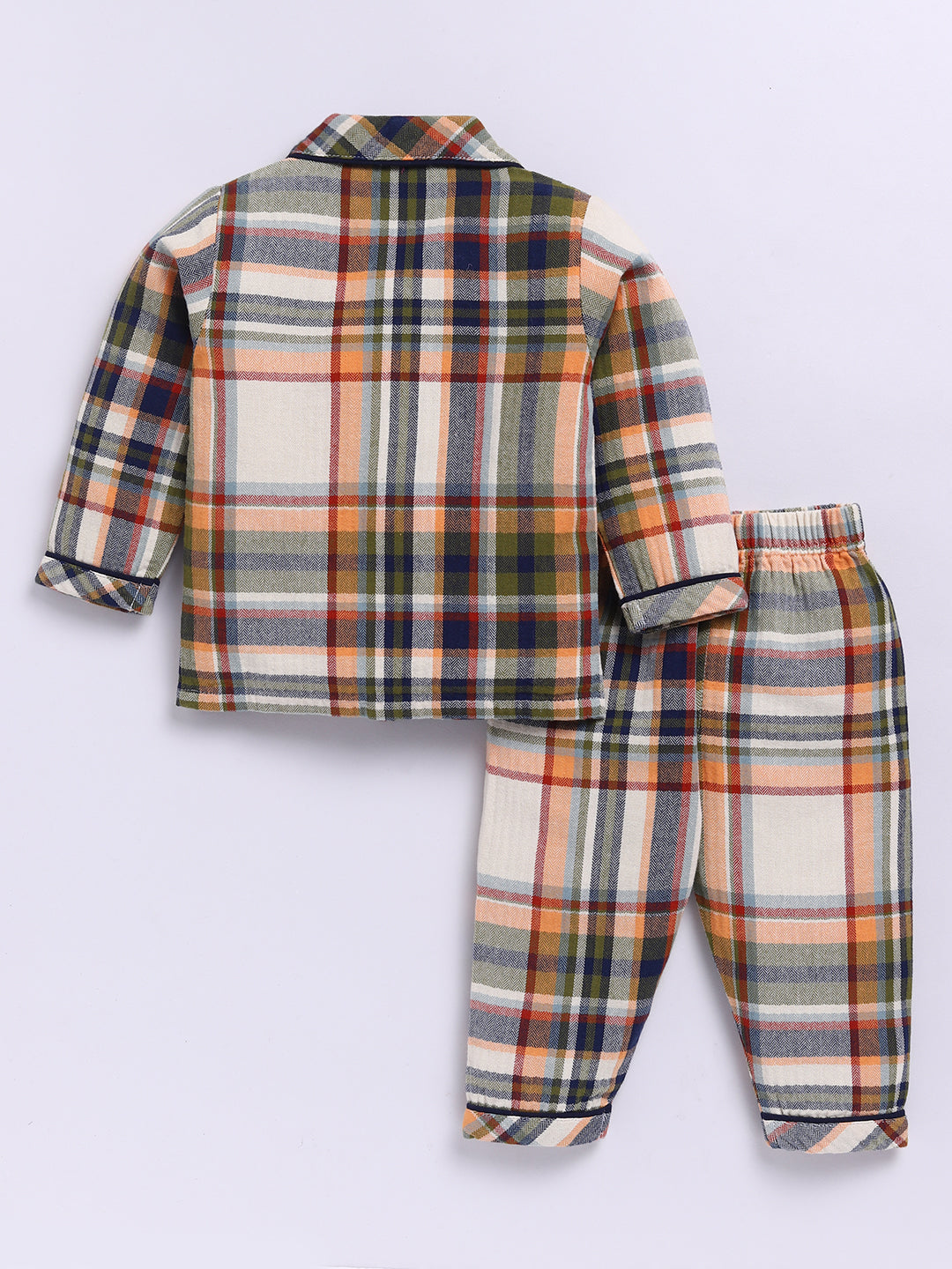 Multi Cotton Woven Checks Full Sleeve Night Suit