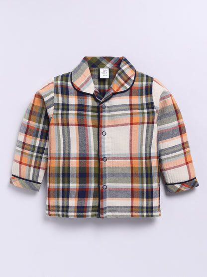 Multi Cotton Woven Checks Full Sleeve Night Suit