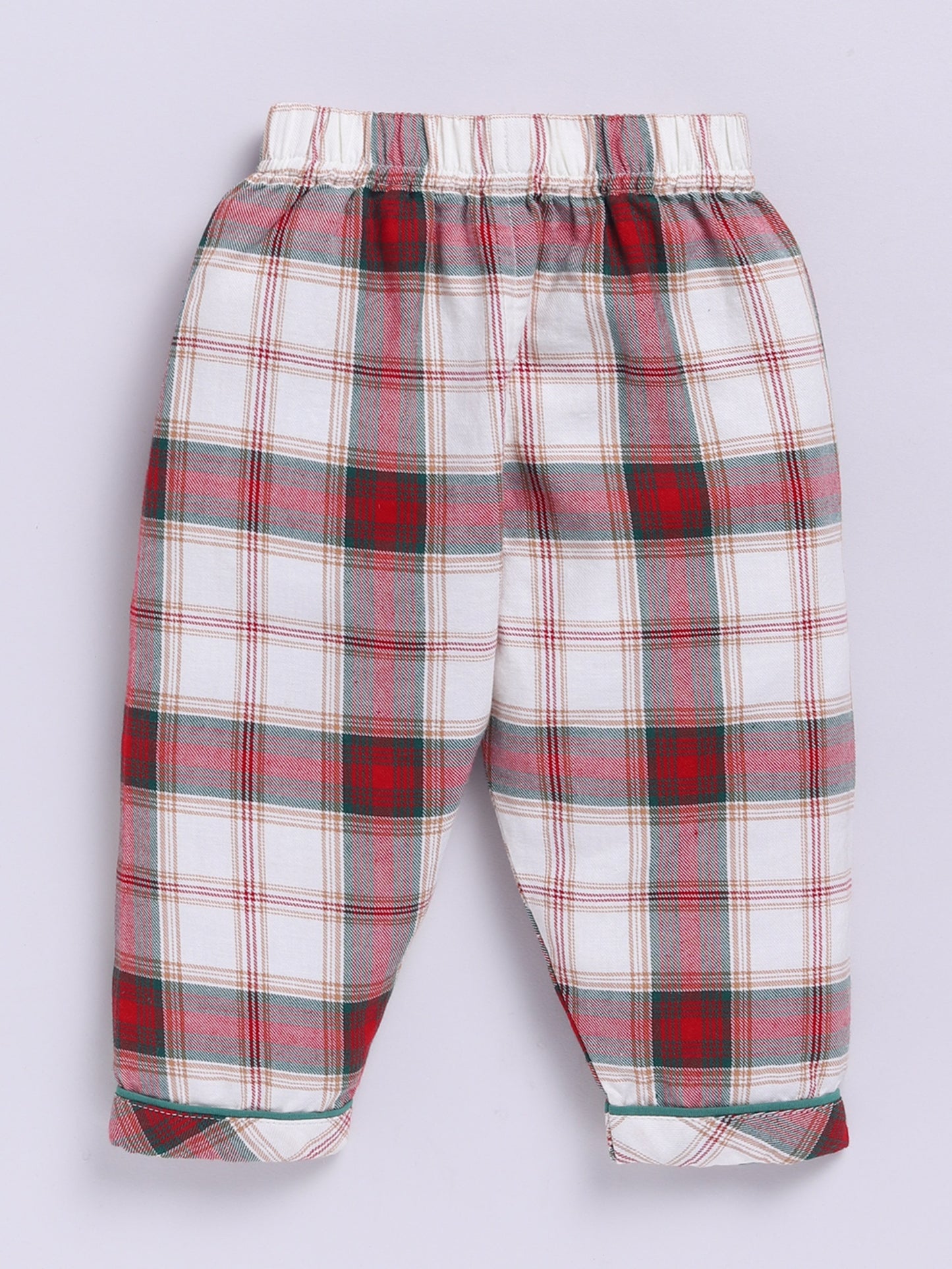 Red Cotton Woven Checked Full Sleeve Night Suit